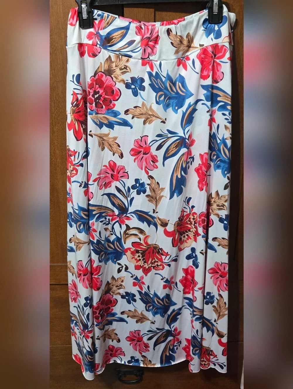 Floral High-Low Women's Skirt in Light Blue with Pink & Blue Blooms - Picture 3 of 4